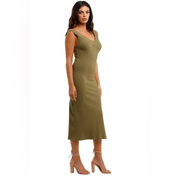 Spell & the Gypsy Collective Mazzy Ribbed Midi Dress in khaki olive green size M - Picture 2 of 11